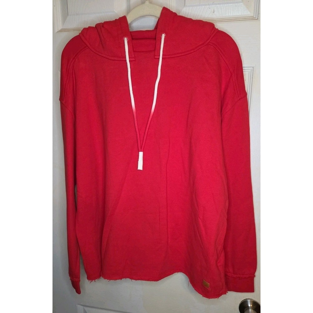 Peace Love World Red Oversized Hoodie Womens L Raw Hem Pullover Sweatshirt NWOT